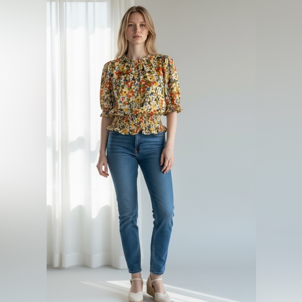 Sienna Sky Vibrant Floral Puff Sleeve Blouse